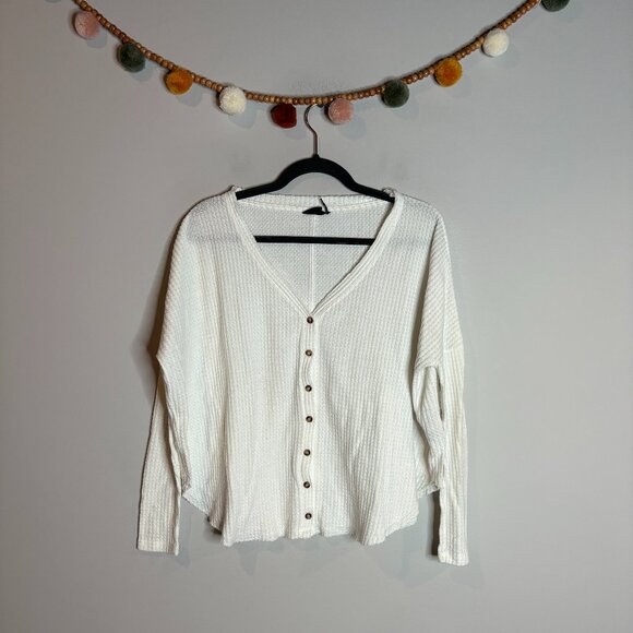 Out from Under Urban Outfitters white waffle henley top - Picture 1 of 5